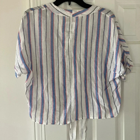 Rails Thea Tahiti Strip Linen Button-up Tie Shirt Small - Picture 8 of 10